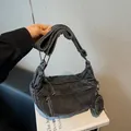 Retro dark grey washed denim dumpling crossbody bag with detachable coin purse - One Size / Black