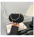 Elegante schwarze Wildleder-Abendtasche mit weißen Punkten und goldener Schleife - Einheitsgröße / Schwarz