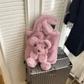 Pink plush tote bag with 3D teddy bear decoration placed on a silver suitcase - Deep Pink