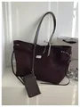 Dark coffee suede tote bag with fashion tag, ribbon detail and small matching pouch - One Size / Coffee