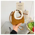 Borsa in pelle scamosciata marrone con bordo in agnello e tracolla in pelle - Taglia unica / Marrone