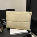 Minimalist beige quilted laptop sleeve 13-14 inch with square stitching and zip - Khaki / One Size