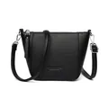 Borsa a secchiello nera classica con trama litchi e dettagli in metallo argento - Taglia unica / Nero