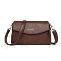 Deep brown crossbody bag with silver buckle and textured pebble leather for women - Mocha Brown