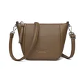 Coffee brown bucket bag in lychee texture leather with adjustable shoulder strap - One Size / Elephant Grey