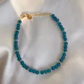 Deep teal natural stone beaded bracelet with 18k gold plated titanium clasp and chain - Teal Matte Beaded Style (Bracelet 5)