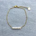 18k vergulde titanium ketting met vijf natuurlijke zoetwaterparels en hartvormige hanger - Armband - Stijl A / 17+3cm / Goud