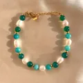 Détail du bracelet en perles d'eau douce avec perles de calcédoine sur fond de soie - Style Perle d'Eau Douce Vert-Bleu (C) / 17cm+3cm