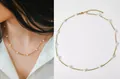 Minimalist 18k gold plated titanium steel necklace featuring small natural freshwater pearls - Necklace - Style D