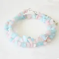 Close-up of pink and blue natural gravel stone layered necklace with adjustable clasp - Pink and Blue Mixed Chips (Style C) / Steel