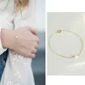 Minimalistische 18k vergulde titanium ketting met een natuurlijke zoetwaterparel - Armband - Stijl 1 / 17+3cm / Goud