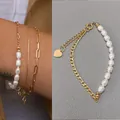 Elegante 18k vergulde roestvrijstalen armband met natuurlijke zoetwaterparels en hart - Armband - Stijl 2 / 17+3cm / Goud