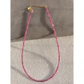 Minimalist ultra-fine magenta natural stone beaded choker with gold lobster clasp - Necklace / 38+5cm / Hot Pink