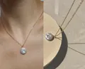 18k gold plated titanium necklace with a flat natural freshwater coin pearl pendant - Necklace - Style H