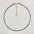 Vintage faceted natural stone beaded necklace with a gold heart pendant and lobster clasp - Necklace / 38+5cm / Black Crystal and Gold