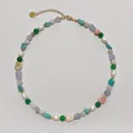 Colorful natural stone necklace with freshwater pearls and gold heart charm on white background - One Size / Fresh Light Color Necklace