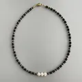 Baroque pearl necklace with black faceted beads and gold spacers in minimalist style - Necklace 24 (38+5cm)