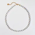 French vintage necklace with natural freshwater pearls and blue beads in a circular layout - Short Choker Length / Blue Gold Chain