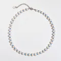 French vintage necklace with natural freshwater pearls and vibrant blue round beads - Short Choker Length / Blue Steel-Tone Chain
