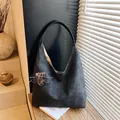 Dark charcoal grey hobo tote bag with leopard print pendant and thin shoulder strap - With Pendant / Black
