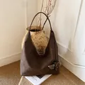 Minimalist large brown hobo tote bag with a leopard print glasses case holder charm - With Pendant / Coffee