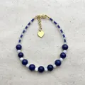 Handmade beaded bracelet with blue lapis, moonstone, and gold heart charm - Dark Blue Faceted Beads with Heart Charm (Bracelet 18) / 17+3cm