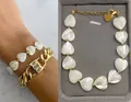 Elegant 18k gold plated heart shell beaded bracelet with lobster clasp and extension chain - Gold-Spaced Shell Heart Bracelet (17+3cm)