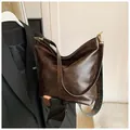 Bolso tote de cuero encerado marrón oscuro vintage con correa de estilo bohemio - Talla única / café