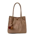 Minimalist large brown tote bag in matte suede leather with a vintage charm and tassel charm - Khaki