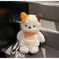 White plush bear crossbody bag with colorful ears and a checkered lace bib detail - Color Block Bear / Off White