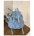 Zaino scolastico azzurro con stampa leopardata, doppie fibbie e bordo con volant alla moda - Stile Leopardato / Blu