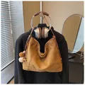 Brown faux suede tote bag with decorative pompom, minimalist women's shoulder bag style - With Pendant / Brown
