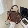 Brown leopard print handbag with leather strap and decorative wood bead tassel - With Pendant / Coffee Leopard Pattern Style
