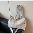 Sac fourre-tout en nylon gris clair avec large bandoulière pour les déplacements quotidiens - Blanc Chaux