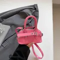Pink patent leather shell handbag with silver hardware and detachable strap - Pink / One Size