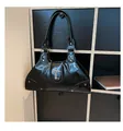 Retro black oil wax leather tote bag with silver cross chain and punk style details - Black