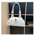 White vintage American oil wax leather tote bag with gothic silver cross and rivets - White