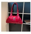 Red retro oil wax leather tote bag featuring silver cross charm and punk metal studs - Red