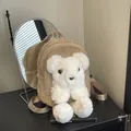 Brown faux mink fur teddy bear crossbody bag with cream plush doll and nylon strap - One Size / Khaki