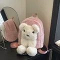 Cute pink plush teddy bear crossbody bag with 3D white bear design and soft faux fur - One Size / Pink