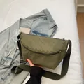 Minimalist army green nylon crossbody bag with wide adjustable shoulder strap - Licorice Green