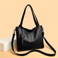 Black large capacity tote bag with lychee texture and detachable woven shoulder strap - One Size / Black