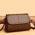 Detail of dark brown lychee grain leather crossbody bag with silver hardware and stitching - One Size / Coffee