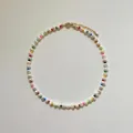 French vintage style natural freshwater pearl necklace with colorful seed beads - Short Choker Length / Pink Green Yellow Black Blue