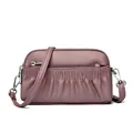 Ruched soft leather crossbody bag for women with double zippers in dusty rose finish - Purple