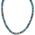 Bohemian multilayer beaded necklace with blue and teal cylindrical natural stone beads - Ink Blue & Gold Spaced