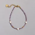 Bracciale di perline viola con perle d'acqua dolce barocche e ciondolo a cuore dorato - Stile Sfaccettato Minerale Viola