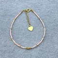Bohemian light pink beaded bracelet with gold extension chain and heart charm - Soft Pale Pink Style (C) / 17+3cm
