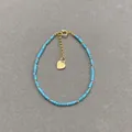 Bohemian style blue turquoise-textured bead bracelet with golden heart pendant and lobster clasp - Blue Tubular Faux Turquoise Style (D) / 17+3cm
