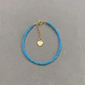 Bohemian sky blue turquoise beaded bracelet with gold heart charm and adjustable clasp - Sky Blue Marble Turquoise Style (E) / 17+3cm